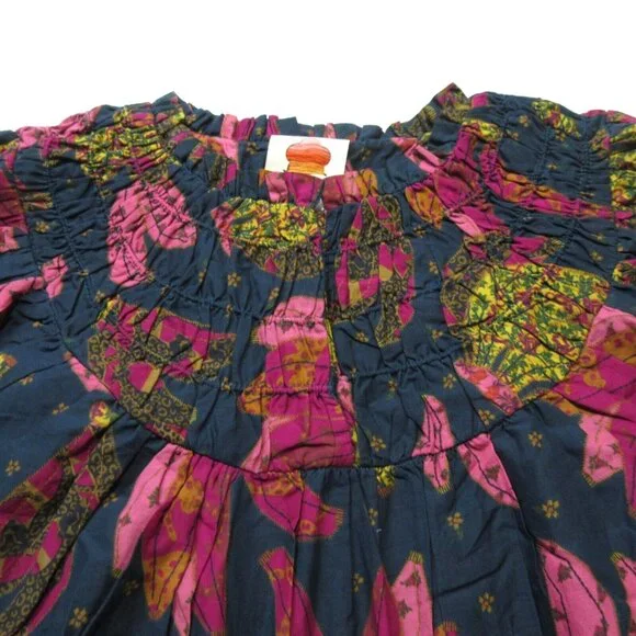 NWT FARM Rio Patchwork Bananas Mini in Navy Cotton Babydoll Dress S $195